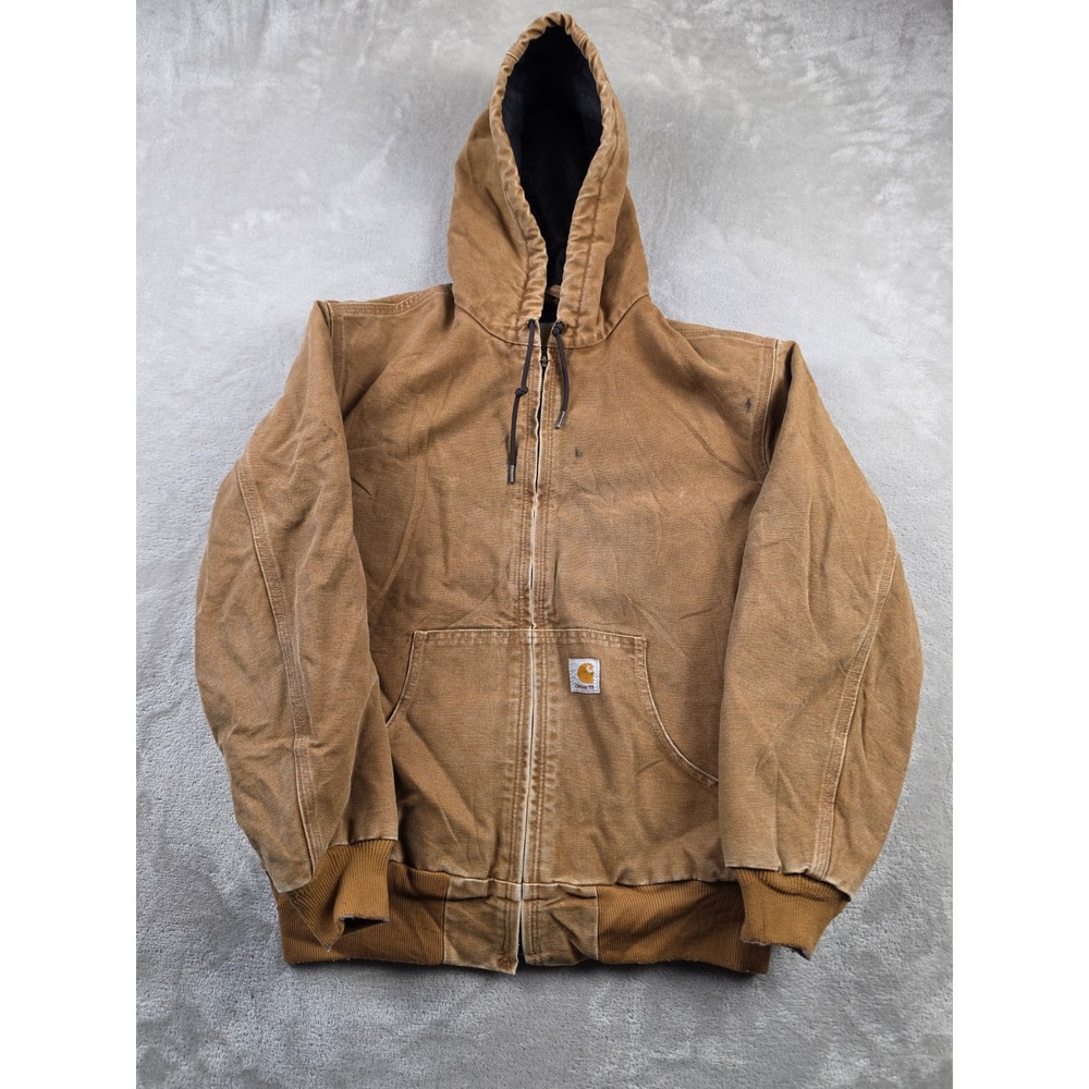 Carhartt Active Jacket Women Medium Brown Canvas Hooded Quilt Lined WJ130 2012